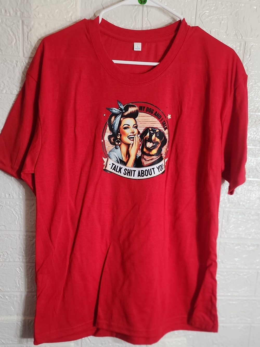 Red Graphic Women’s Tee with Dog Design